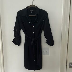 Express Navy and White 3/4 Sleeve Notched Collar Shirt Dress